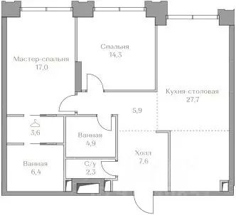 2-к кв. Москва Коллекция Лужники жилой комплекс (89.7 м) - Фото 0