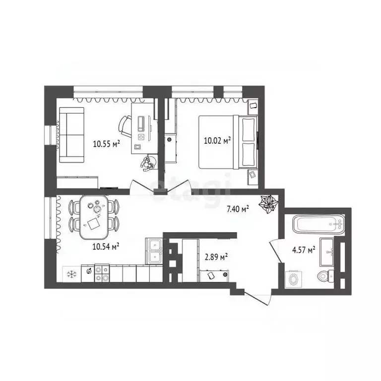 2-к кв. Тюменская область, Тюмень ул. Тимофея Чаркова, 91 (46.5 м) - Фото 2