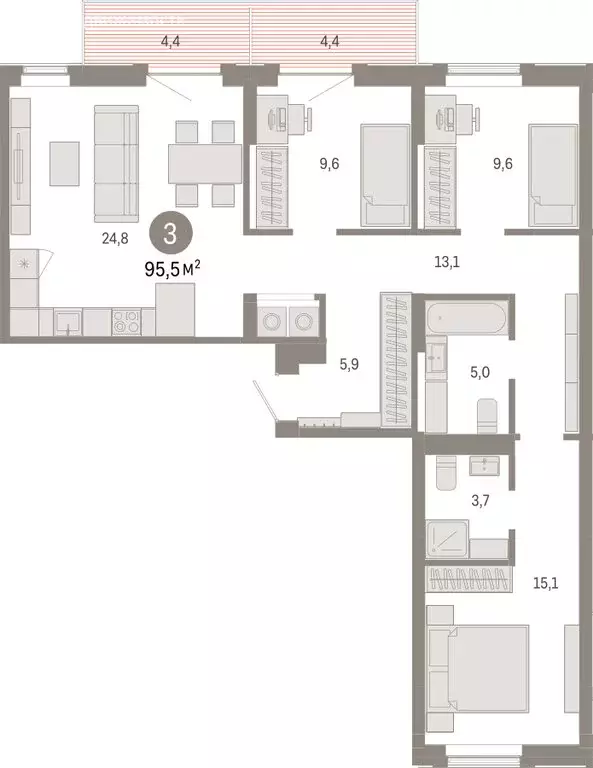 3-комнатная квартира: Омск, Кировский округ (95.49 м) - Фото 1