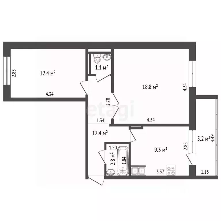 2-к кв. Ханты-Мансийский АО, Нягань 3-й мкр, 20 (60.1 м) - Фото 2