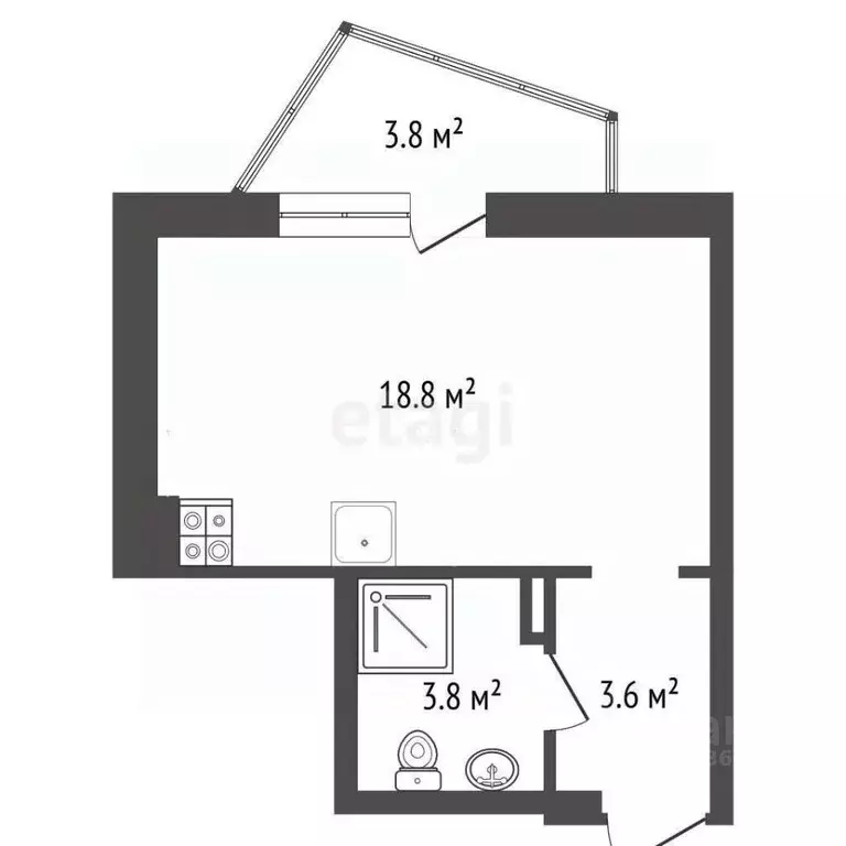 Студия Омская область, Омск ул. Мишина, 2 (26.2 м) - Фото 2