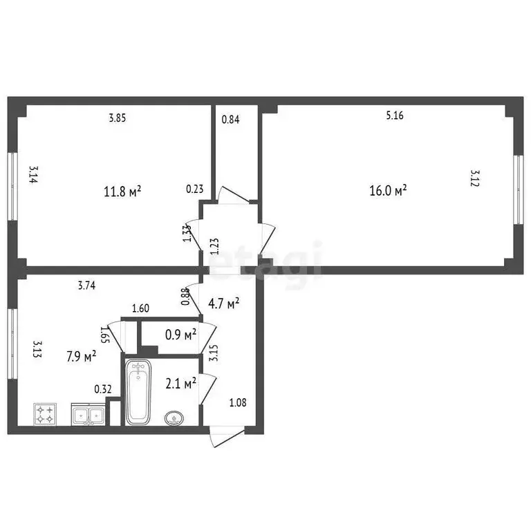 2-комнатная квартира: Санкт-Петербург, улица Новосёлов, 1 (44.9 м) - Фото 1