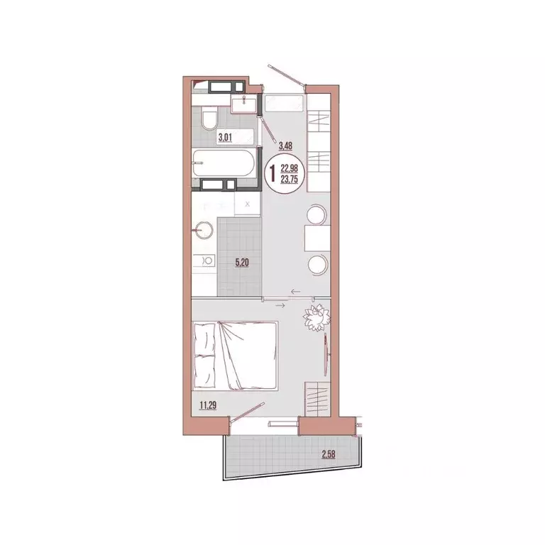 Студия Приморский край, Владивосток ул. Адмирала Юмашева (23.75 м) - Фото 1