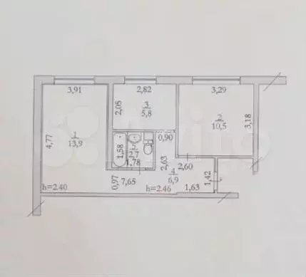 2-к. квартира, 39,8 м, 4/5 эт. - Фото 0