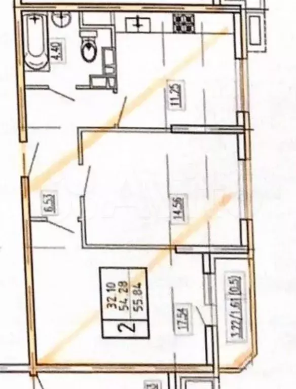 2-к. квартира, 55 м, 4/25 эт. - Фото 0