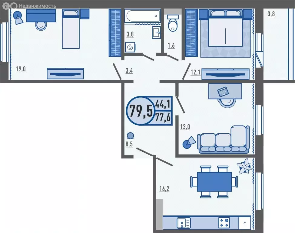 3-комнатная квартира: деревня Жилина, Садовая улица, 2к3 (79.5 м) - Фото 0