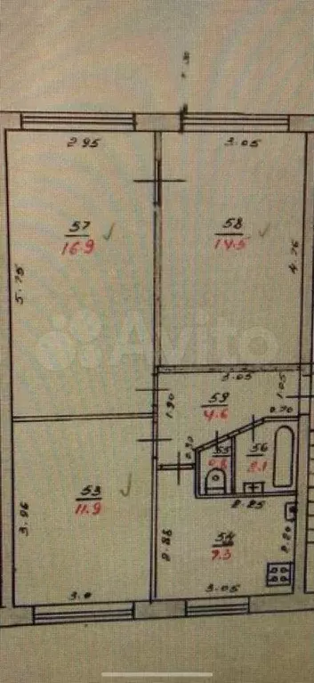 3-к. квартира, 58 м, 1/5 эт. - Фото 0