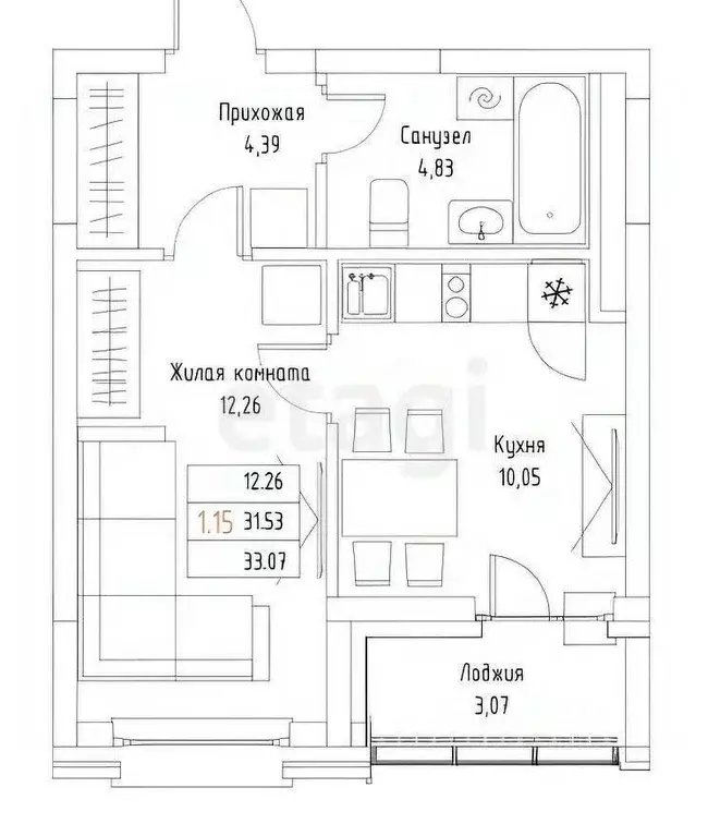 1-к кв. Татарстан, Казань ул. Ярдем, 3 (34.8 м) - Фото 2