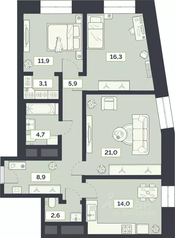3-к кв. Москва Староалексеевская ул., 5А (88.5 м) - Фото 0