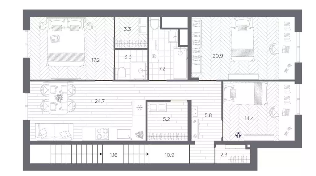 3-комнатная квартира: Санкт-Петербург, проспект Бакунина, 33 (116.6 м) - Фото 2