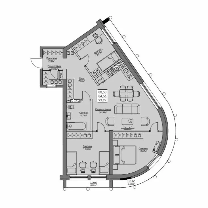 3-комнатная квартира: Владивосток, улица Мыс Кунгасный, 3Б (84.56 м) - Фото 1