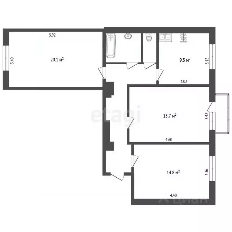 3-к кв. Москва ул. Кржижановского, 8К2 (74.2 м) - Фото 2