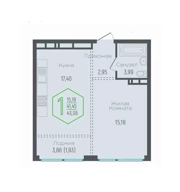 1-к кв. Краснодарский край, Краснодар Обрывная ул., 132/1к3 (41.45 м) - Фото 0