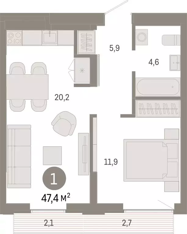 1-комнатная квартира: Екатеринбург, улица Гастелло, 19А (47.39 м) - Фото 1