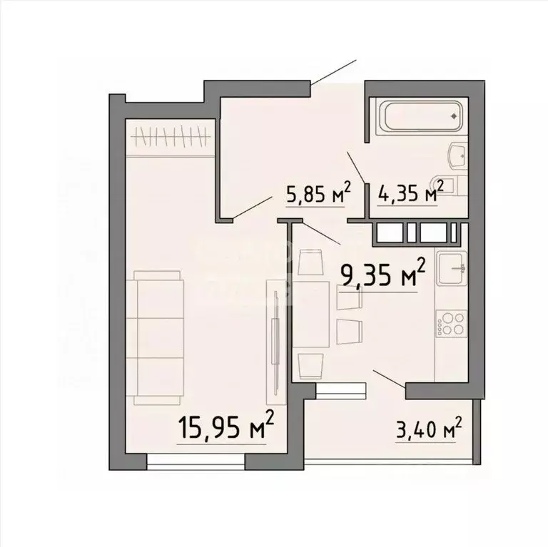 1-к кв. Липецкая область, Липецк Агрономическая ул. (38.9 м) - Фото 2