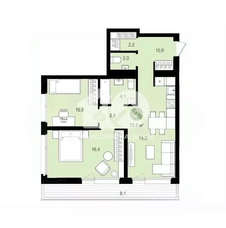 2-к кв. Новосибирская область, Новосибирск ул. Аэропорт, 88 (64.2 м) - Фото 1