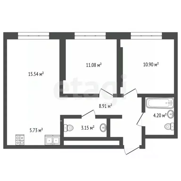 2-к кв. Тюменская область, Тюмень ул. Тимофея Чаркова, 93 (59.5 м) - Фото 2