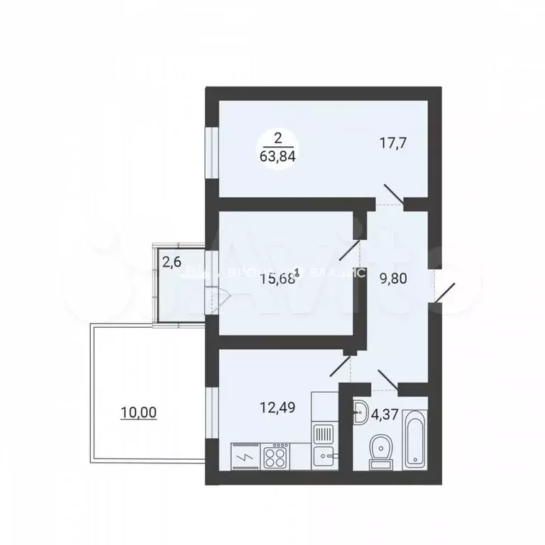 2-к. квартира, 63,8 м, 1/3 эт. - Фото 0