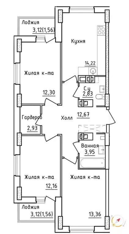 3-комнатная квартира: Ростов-на-Дону, микрорайон Сельмаш, Студенческая ... - Фото 0