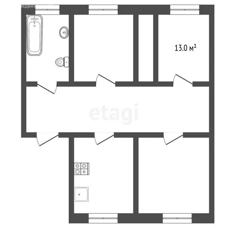 1к в -комнатной квартире (13 м) - Фото 0