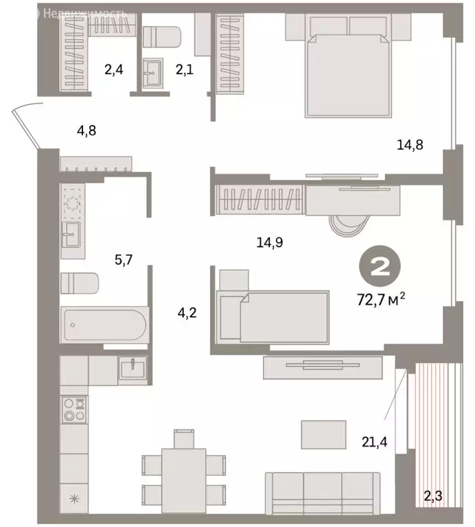 2-комнатная квартира: Екатеринбург, жилой район Сортировочный, ... - Фото 2