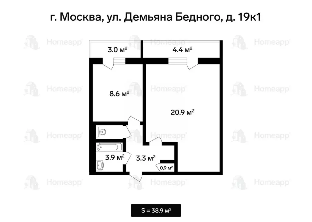 1-к кв. Москва ул. Демьяна Бедного, 19К1 (38.9 м) - Фото 1