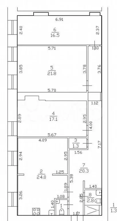 3-к. квартира, 105,1 м, 4/5 эт. - Фото 0