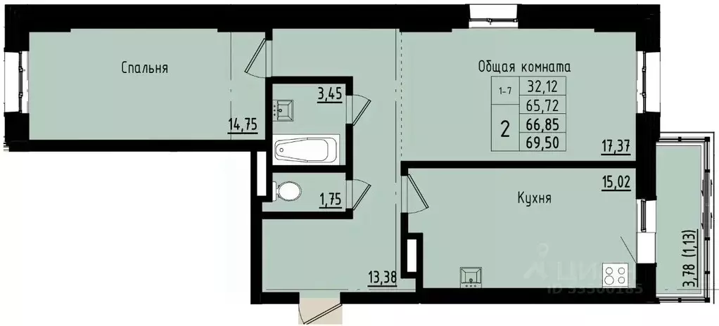 2-к кв. Саха (Якутия), Покровск ул. Орджоникидзе, 68 (66.85 м) - Фото 0