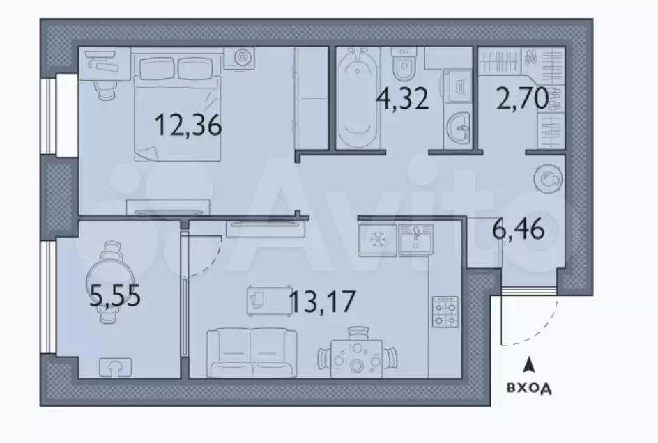 1-к. квартира, 44,6 м, 4/8 эт. - Фото 1