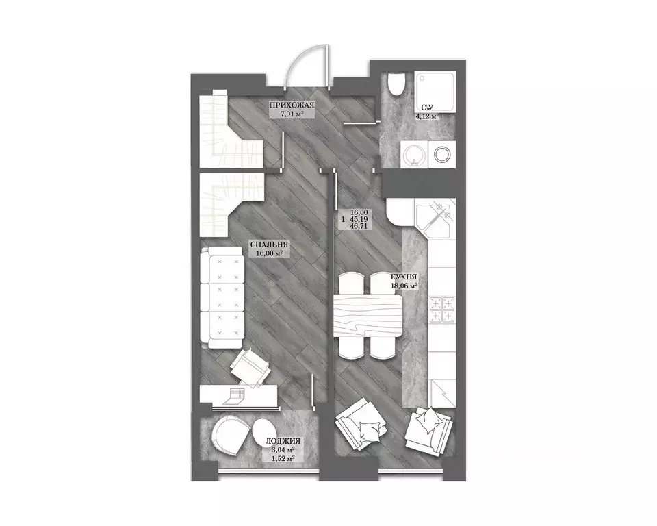 1-к кв. Ивановская область, Иваново просп. Ленина, 55В (46.71 м) - Фото 1