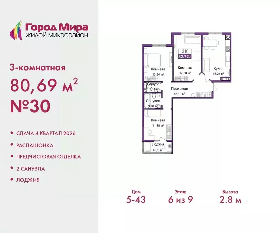 3-к кв. Крым, Симферополь ул. Батурина (80.69 м) - Фото 0