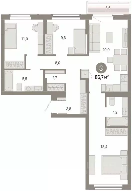 3-к кв. Омская область, Омск  (86.67 м) - Фото 2
