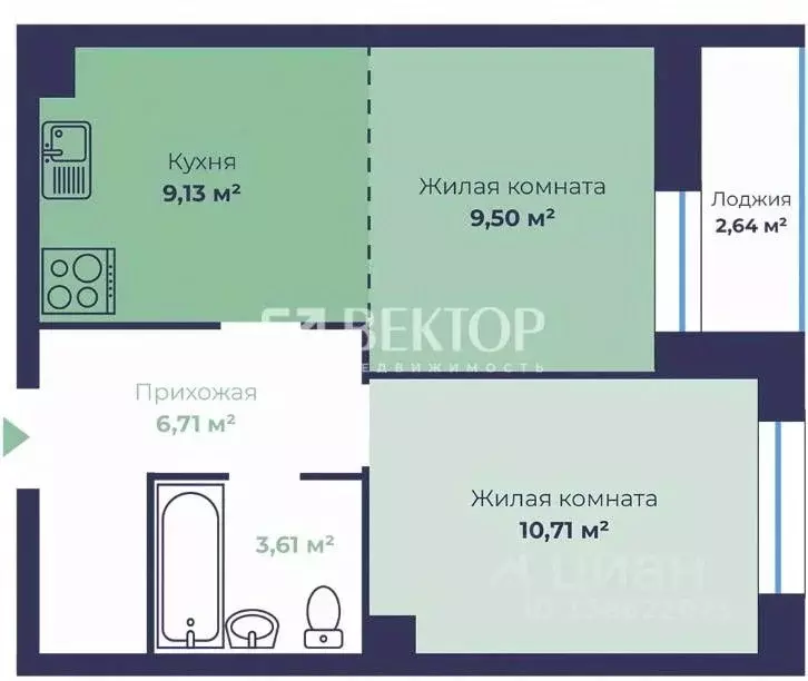 1-к кв. Ярославская область, Ярославль Чернопрудная ул., 17/1 (40.98 ... - Фото 2