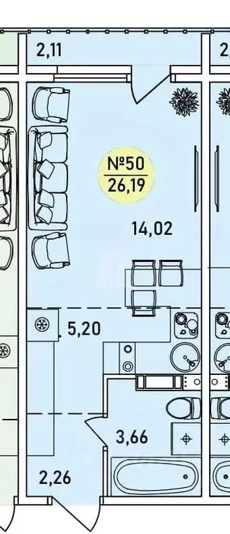 Студия Ярославская область, Ярославль 2-й мкр,  (26.19 м) - Фото 1