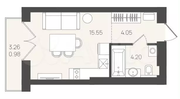 Квартира-студия, 23,8 м, 4/5 эт. - Фото 1