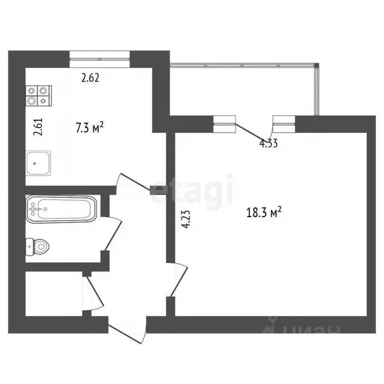 1-к кв. Челябинская область, Челябинск ул. Аносова, 7 (36.4 м) - Фото 1