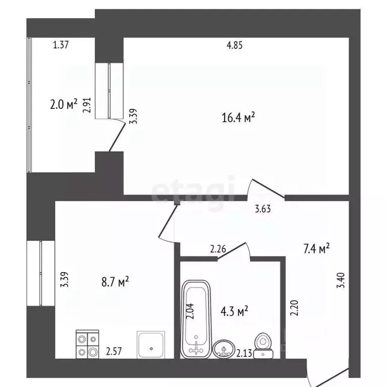 1-к кв. Забайкальский край, Чита пос. Текстильщиков, 3-й мкр, 4 (36.8 ... - Фото 2
