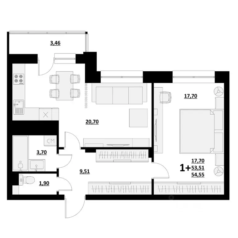 1-к кв. Белгородская область, Белгород ул. Квасова (54.55 м) - Фото 1