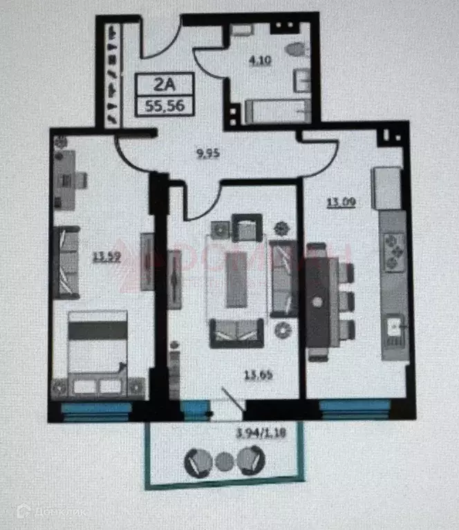 Продаётся 2-к квартира, 55.4 м - Фото 0