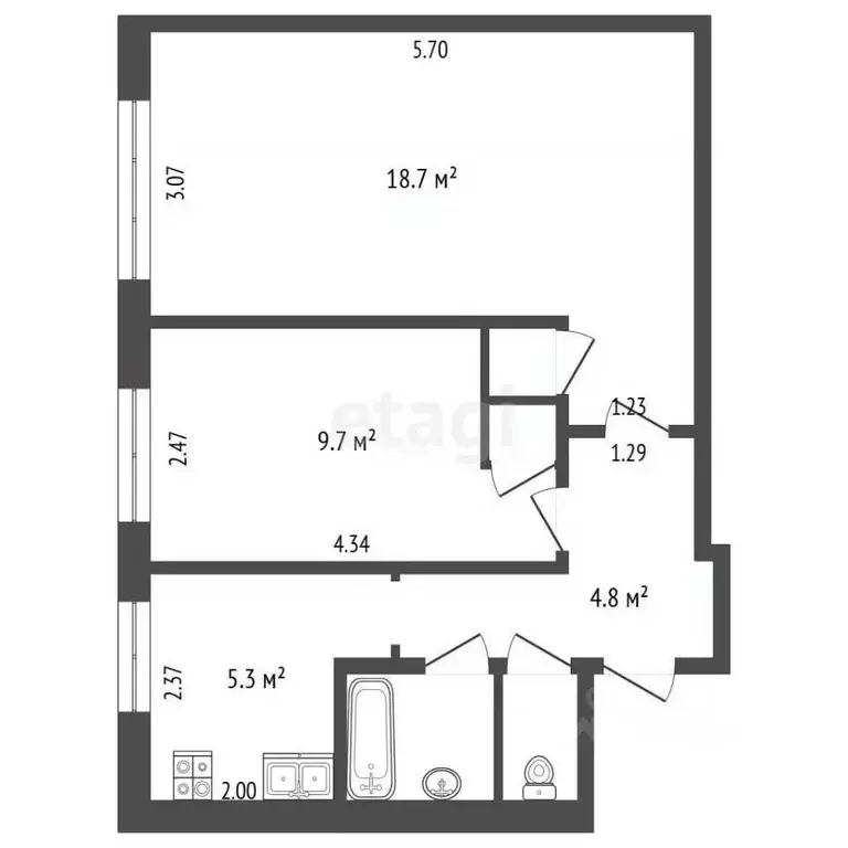 2-к кв. Московская область, Реутов Комсомольская ул., 5 (42.8 м) - Фото 2