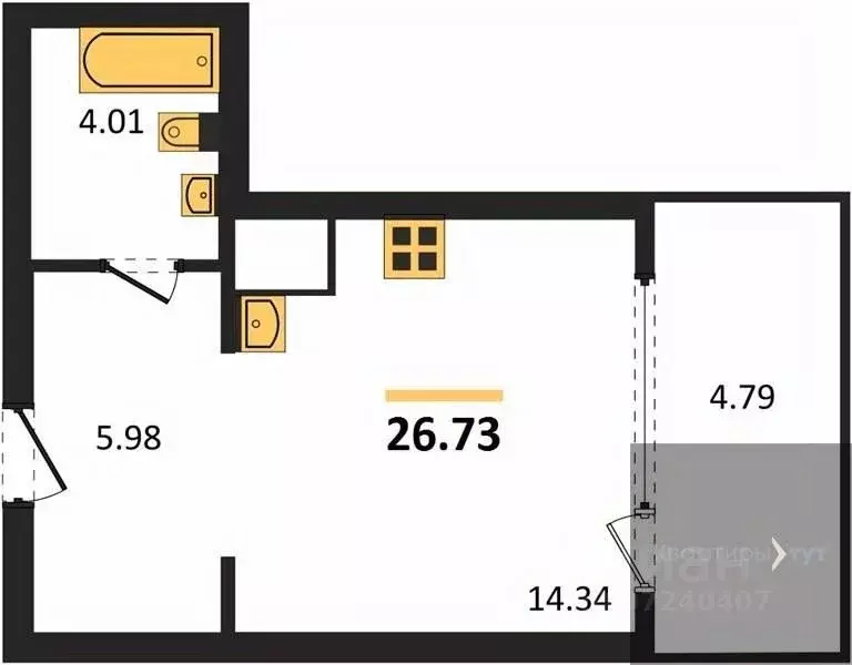 Студия Воронежская область, Воронеж наб. Чуева, 7 (26.73 м) - Фото 1