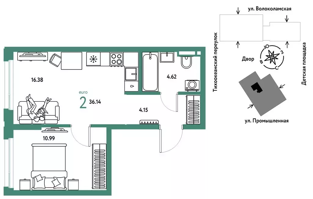 2-комнатная квартира: Тюмень, улица Мельникайте, 42к1 (36.14 м) - Фото 1