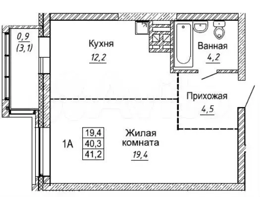1-к. квартира, 41,2 м, 13/30 эт. - Фото 0