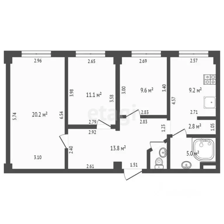 3-к кв. Ямало-Ненецкий АО, Ноябрьск ул. Ленина, 88 (63.2 м) - Фото 2