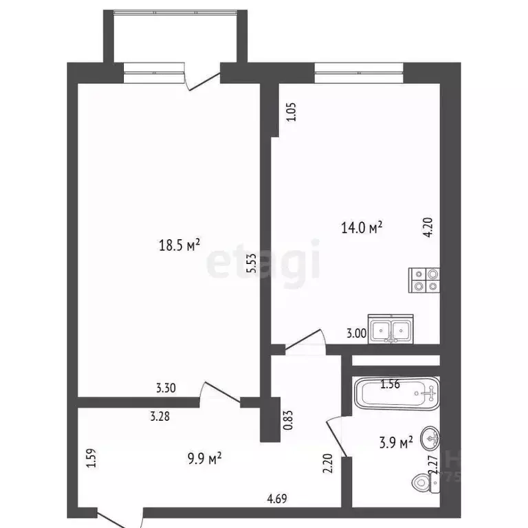 2-к кв. Саха (Якутия), Якутск ул. Александра Захарченко, 9 (46.4 м) - Фото 2