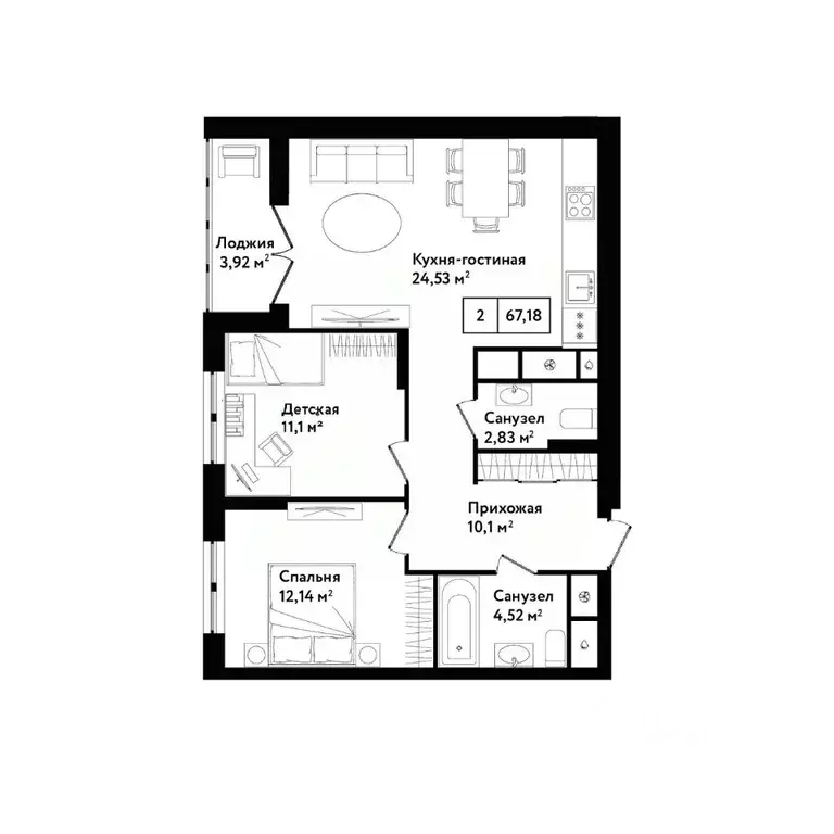 2-к кв. Тульская область, Тула ул. Седова, 26к2 (70.7 м) - Фото 0