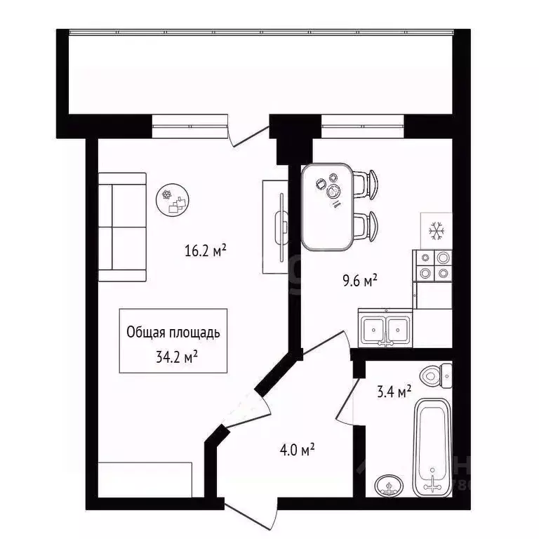 1-к кв. Новосибирская область, Новосибирск ул. Галущака, 17 (34.2 м) - Фото 2