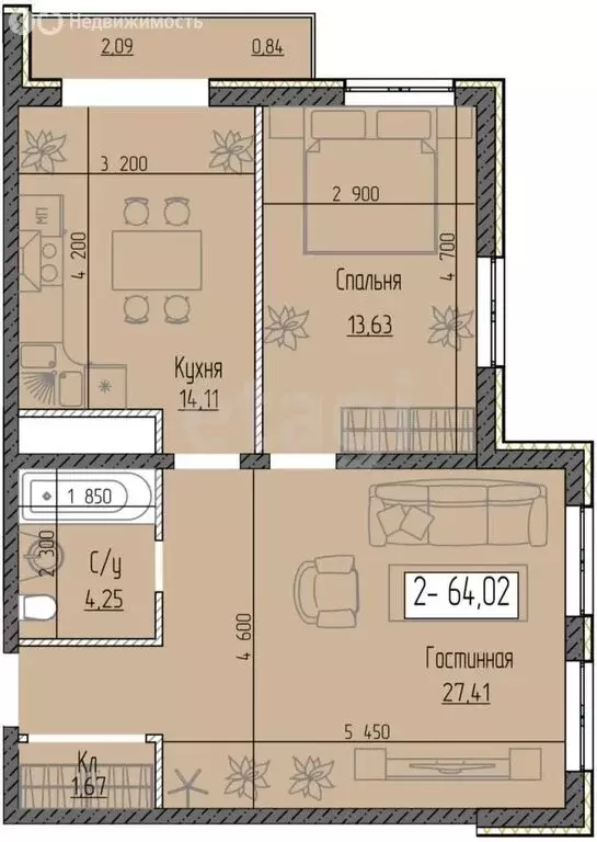 2-комнатная квартира: Махачкала, улица Сарир, 6 (64 м) - Фото 0