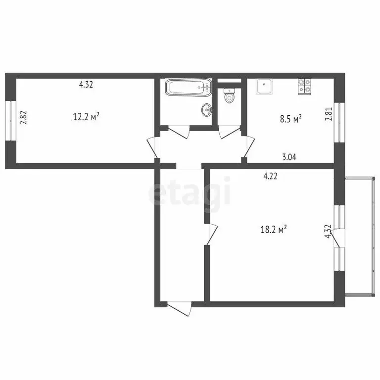 2-комнатная квартира: Челябинск, Пограничная улица, 32 (55 м) - Фото 0