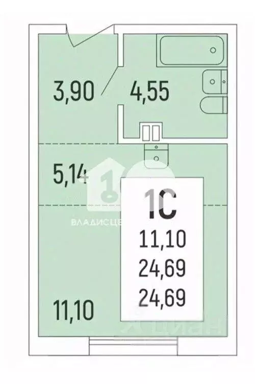 Студия Новосибирская область, Новосибирск ул. Ватутина, 93/2 (25.0 м) - Фото 2